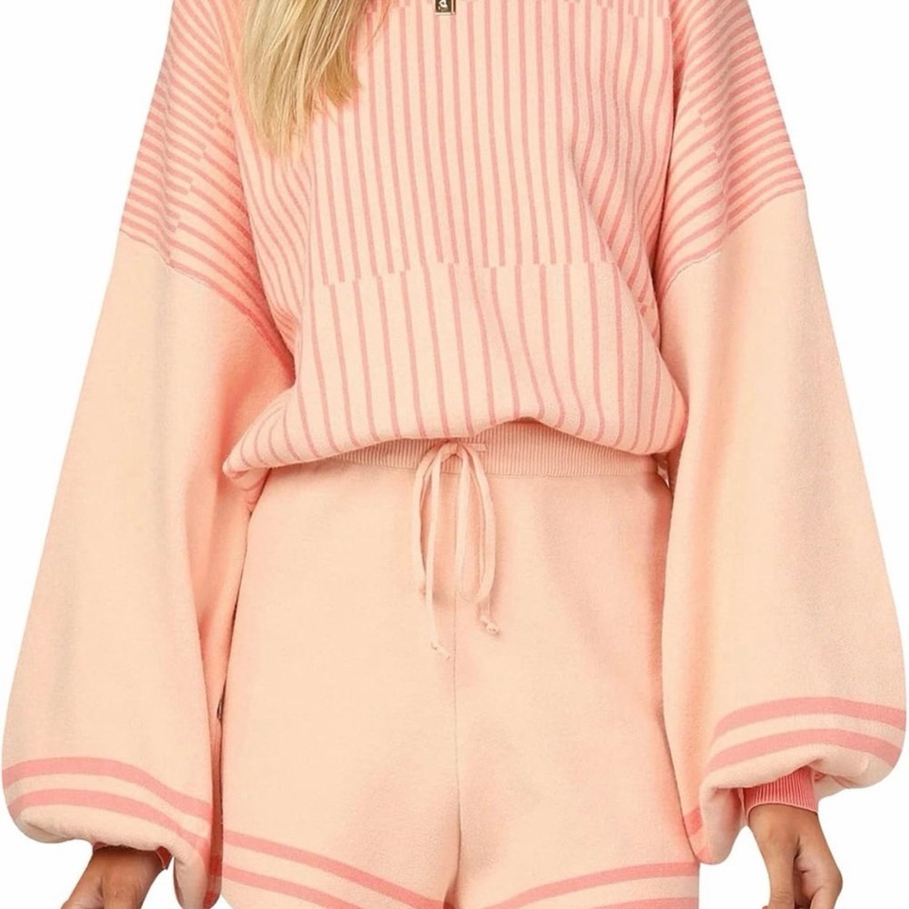 AV Athletic Works Pink 2 Piece Short Set Womens L 12-14 Athleisure Lounge Outfit